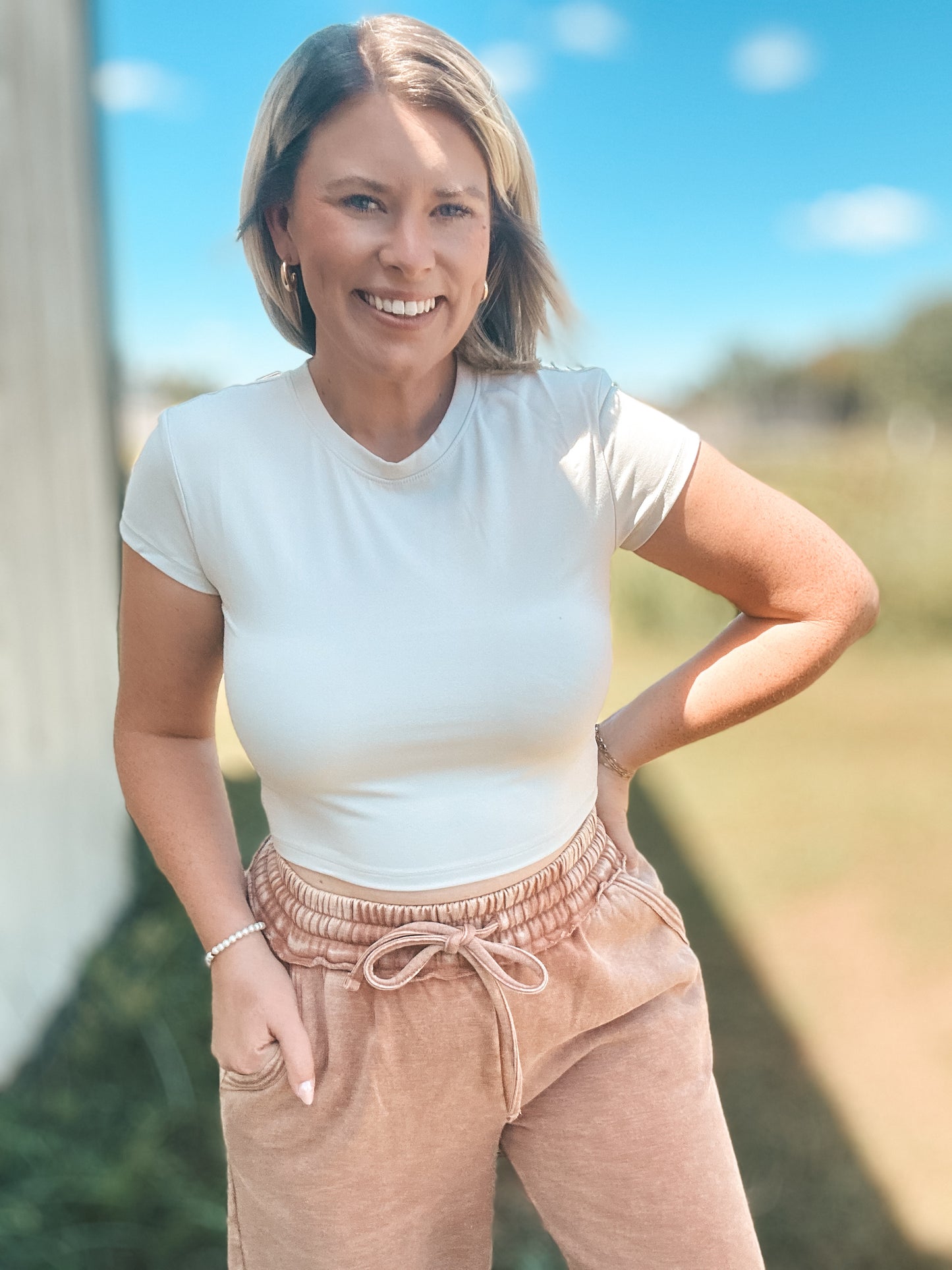 Cropped Fit Tee - Sand Beige