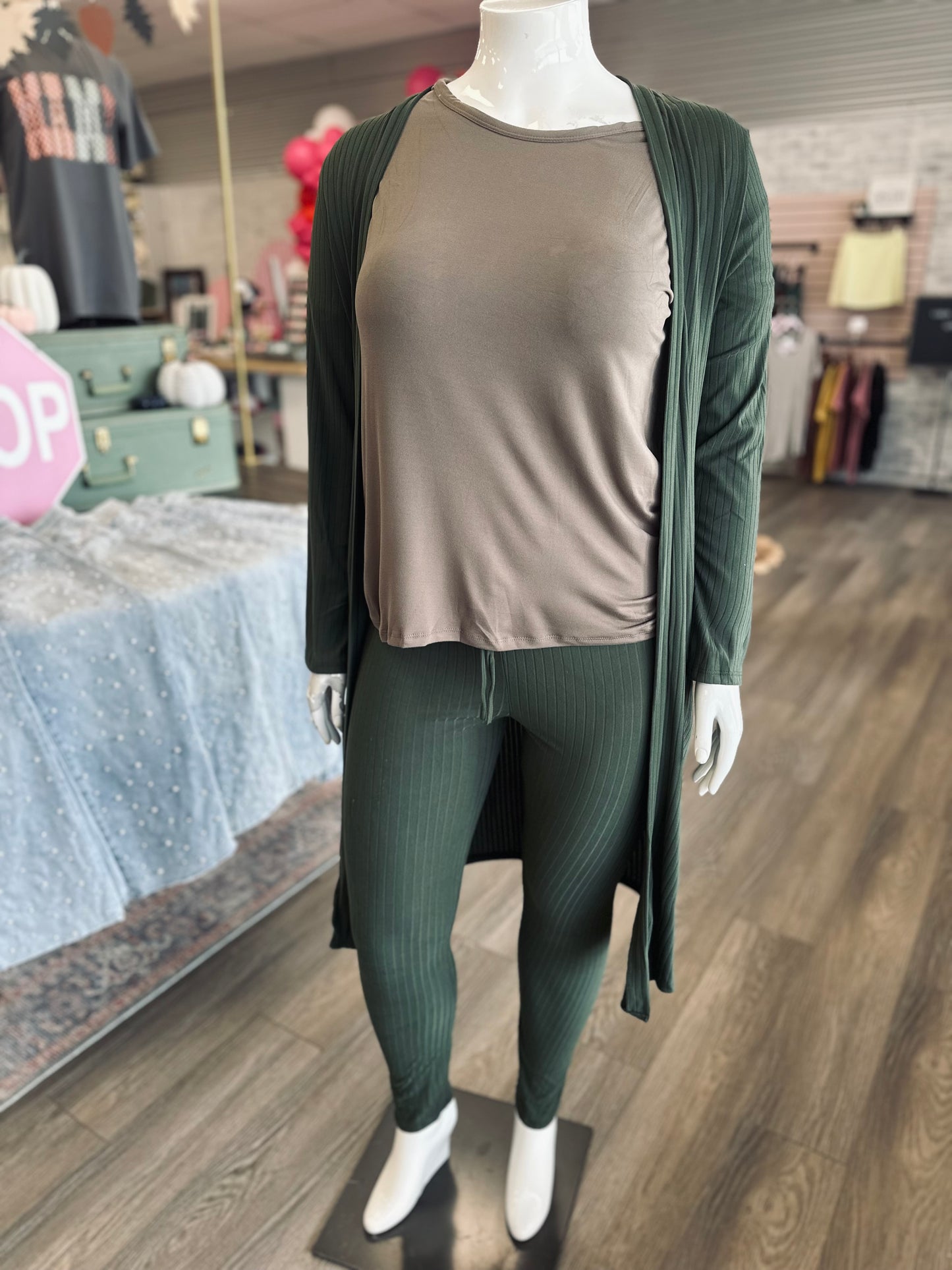 Rustic Retreat Cardigan & Legging Set - Olive