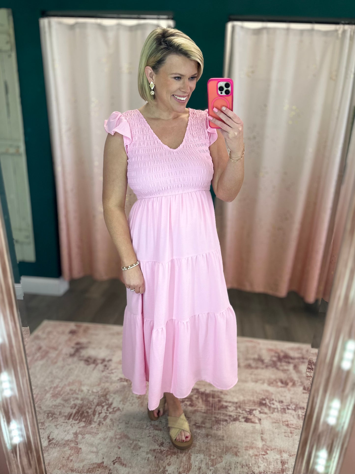 Marie Midi Dress - Pink