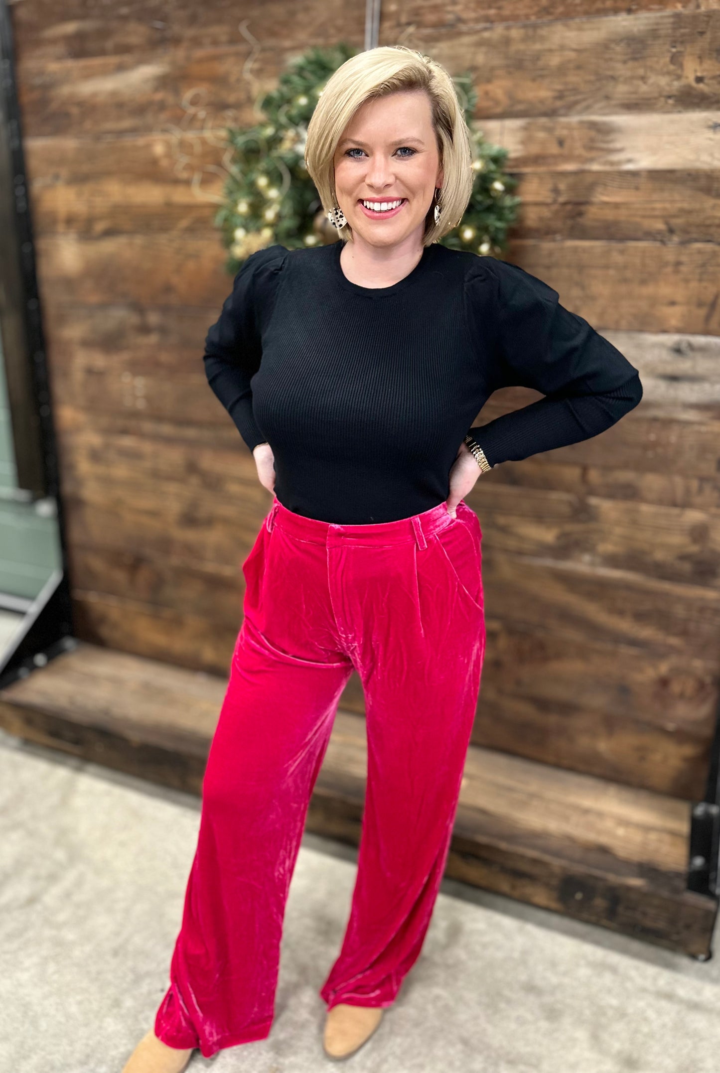 Eve Velvet Pants - Hot Pink