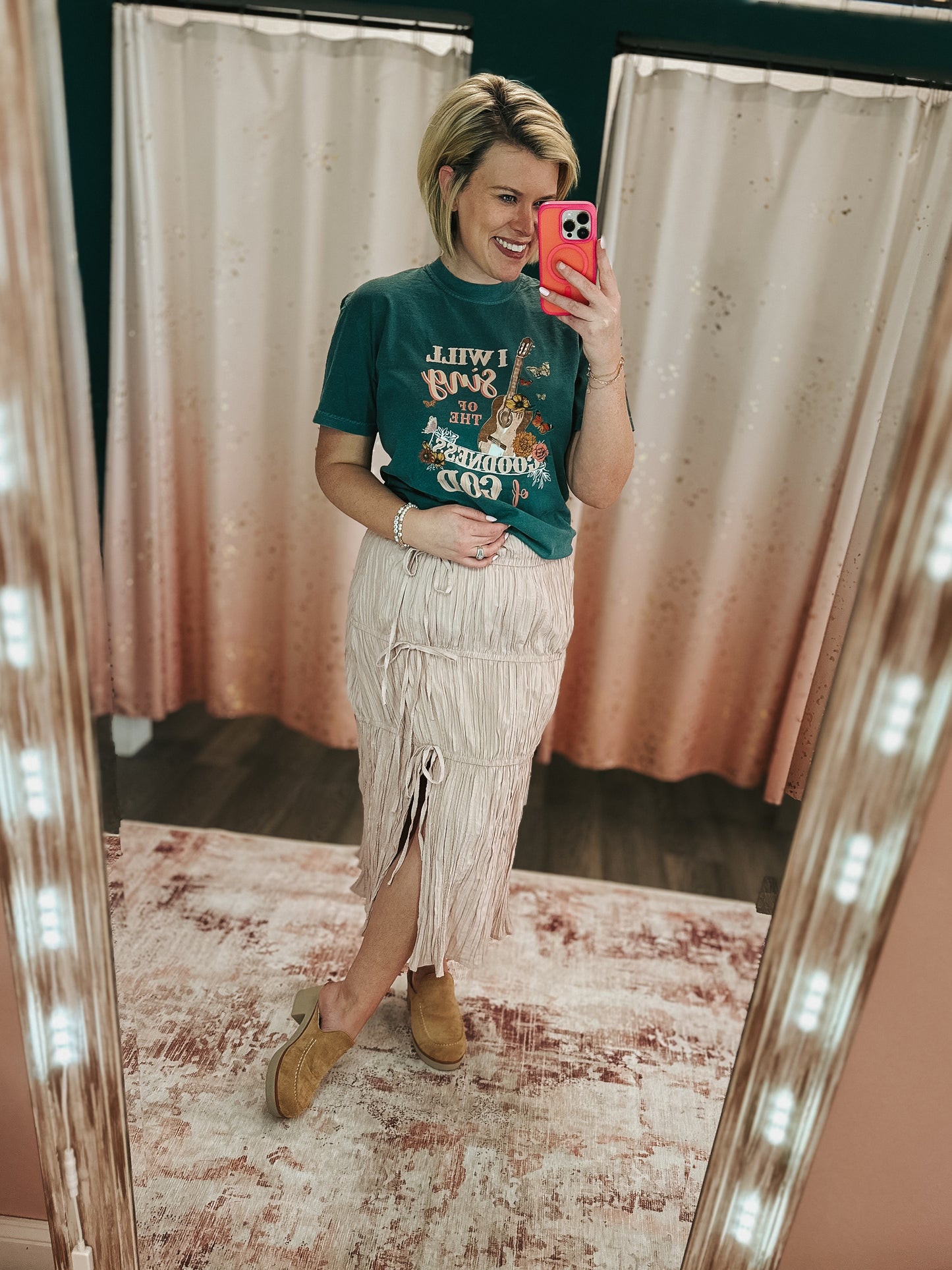 Crinkled Tiered Midi Skirt