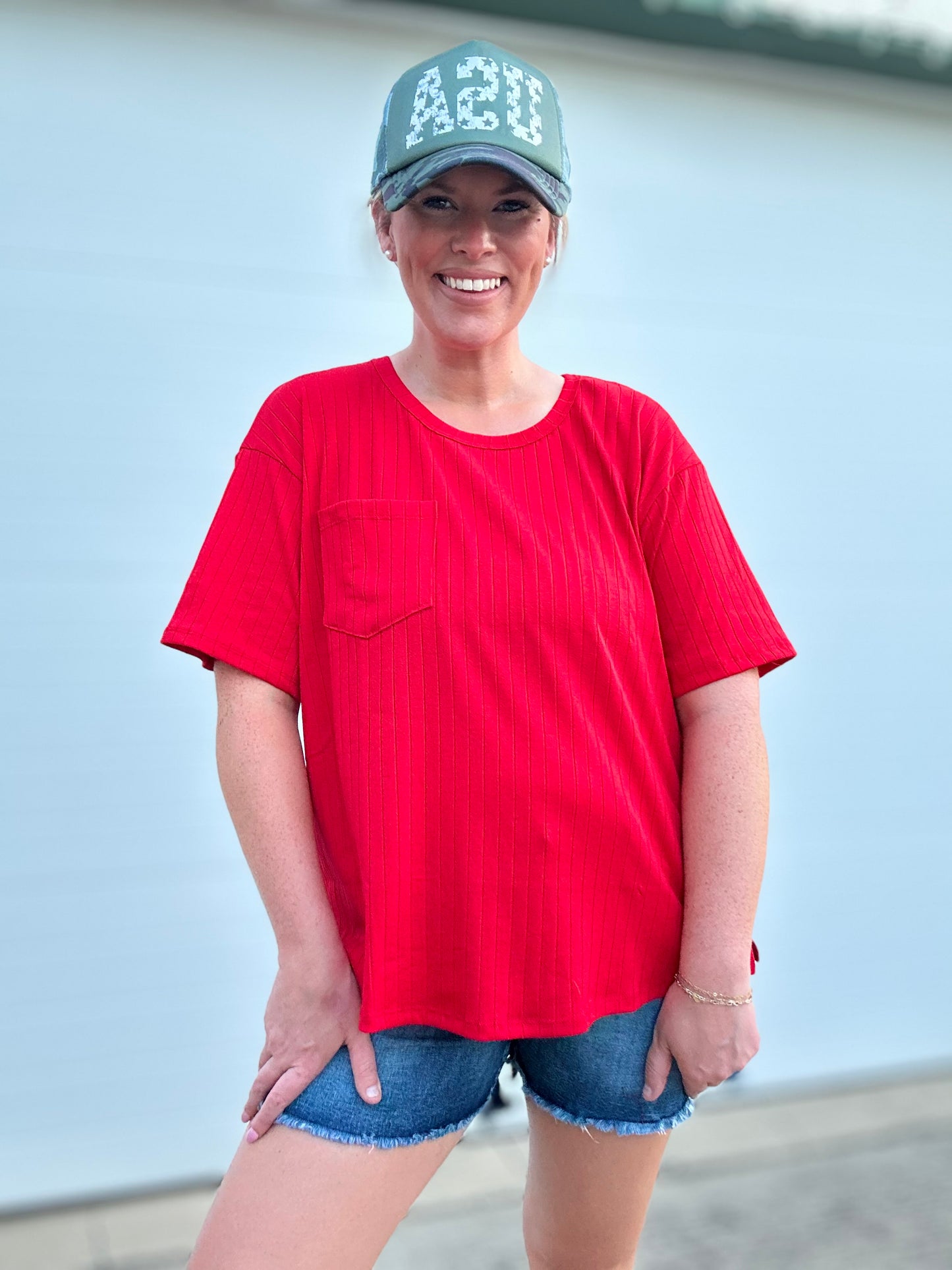Ribbed & Relaxed Top - S-3X - Red