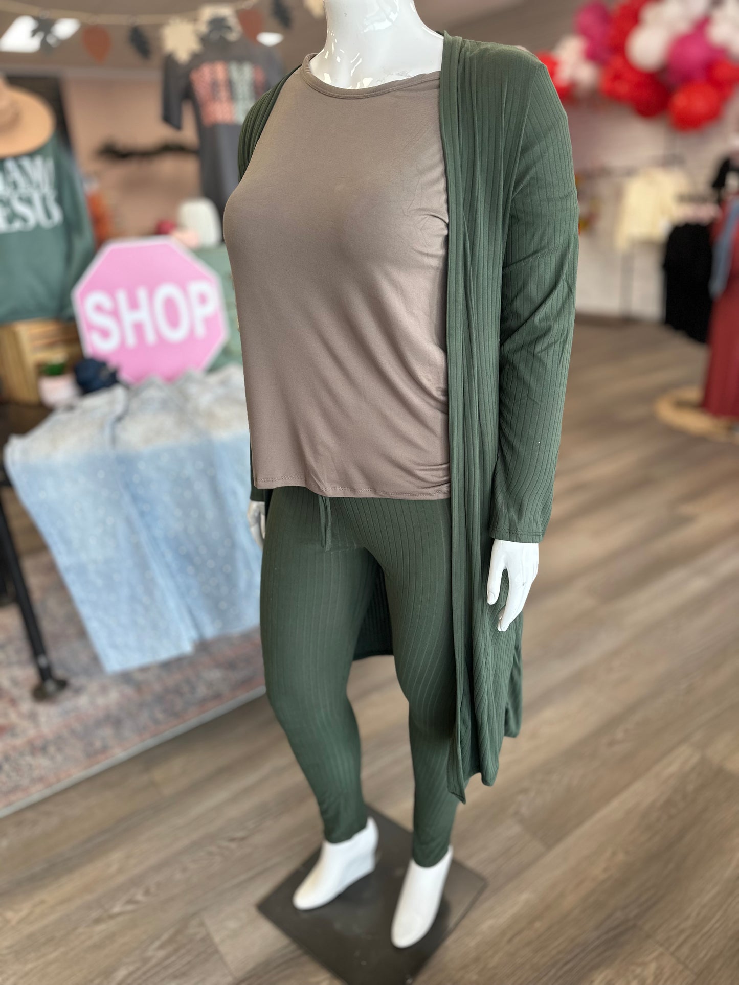 Rustic Retreat Cardigan & Legging Set - Olive