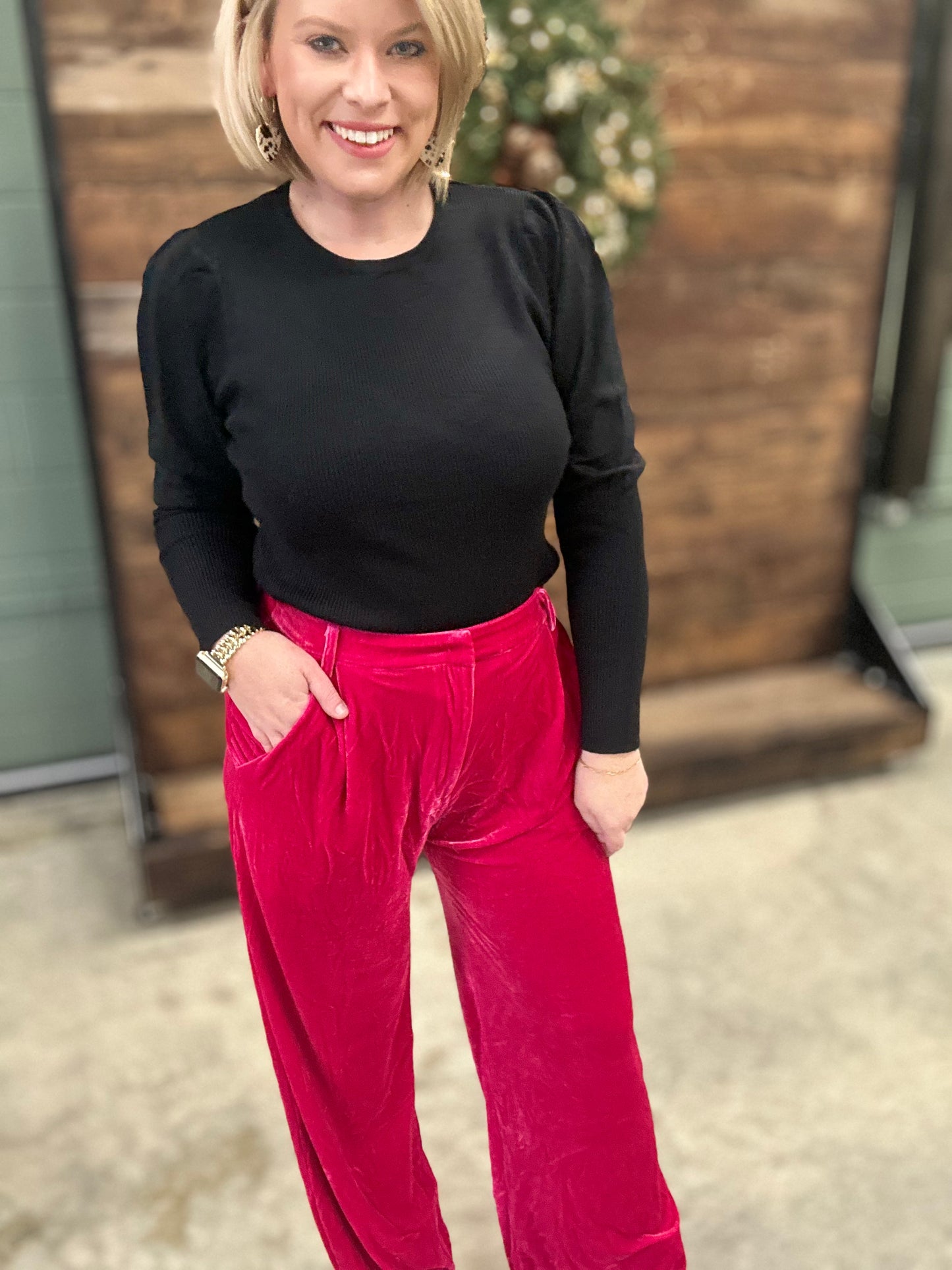 Eve Velvet Pants - Hot Pink