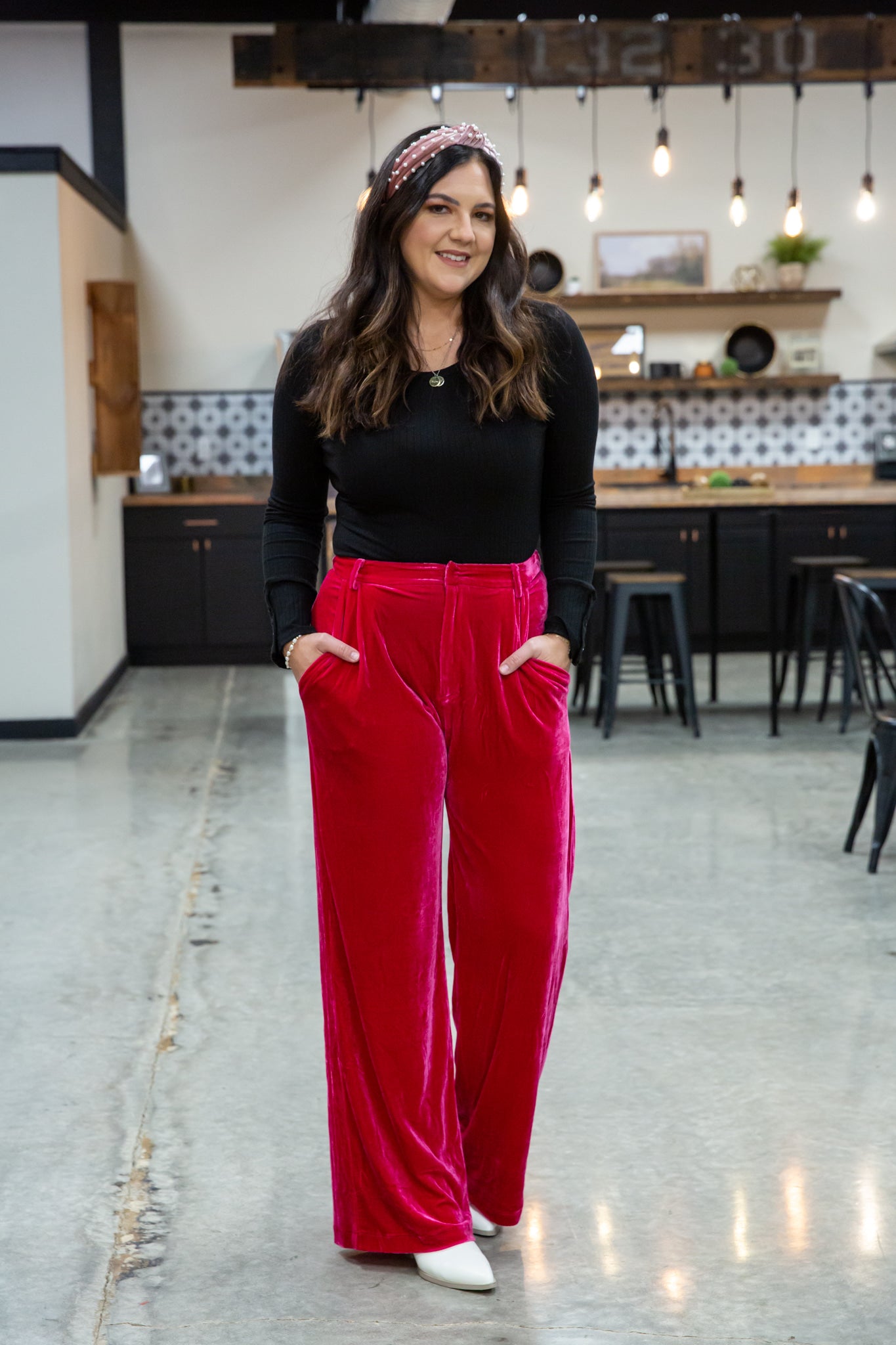 Eve Velvet Pants - Hot Pink