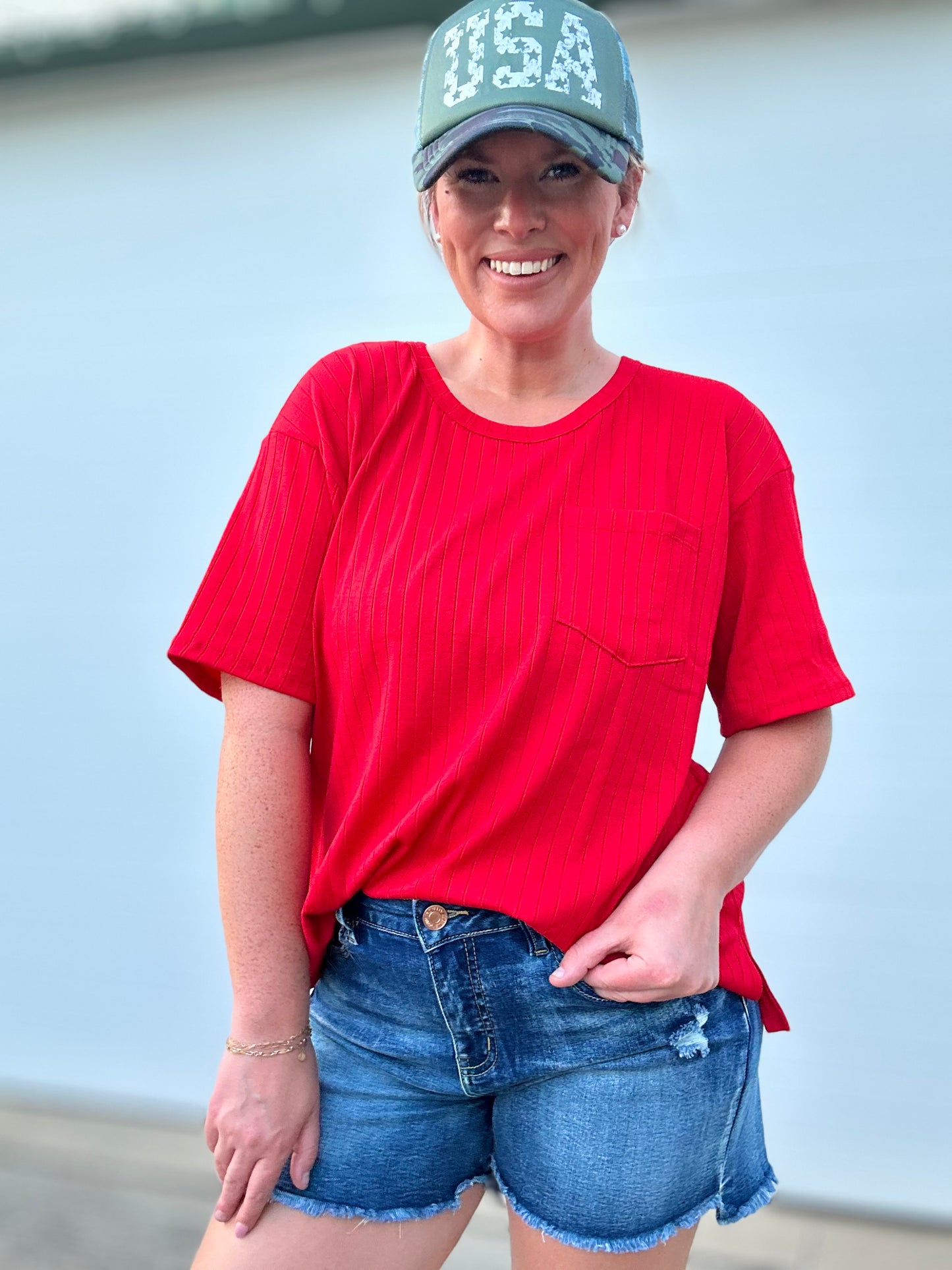 Ribbed & Relaxed Top - S-3X - Red