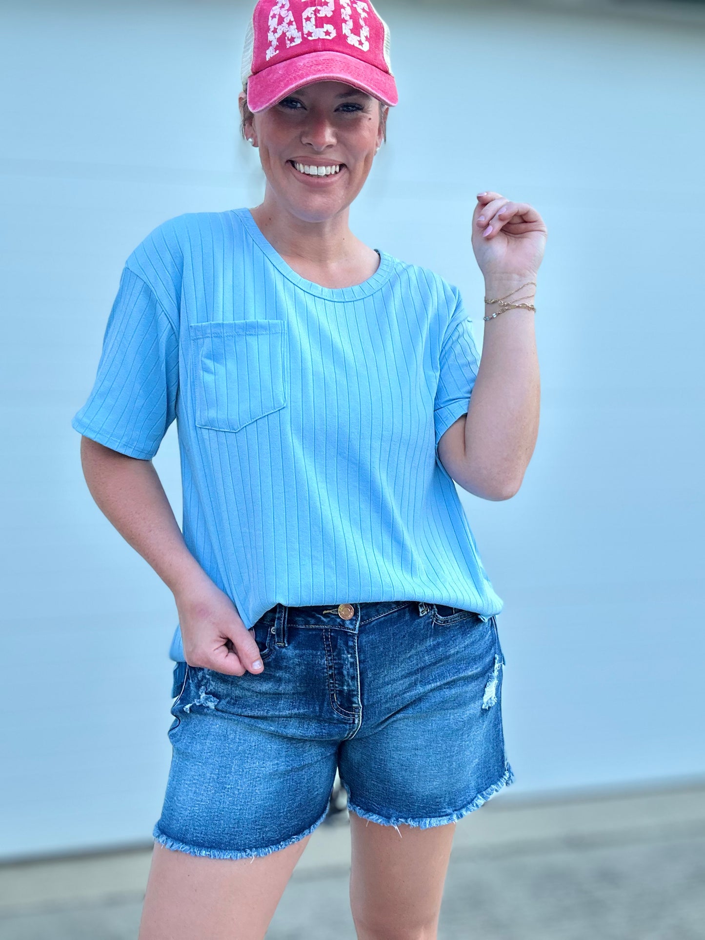 Ribbed & Relaxed Top - S-3X - Sky Blue