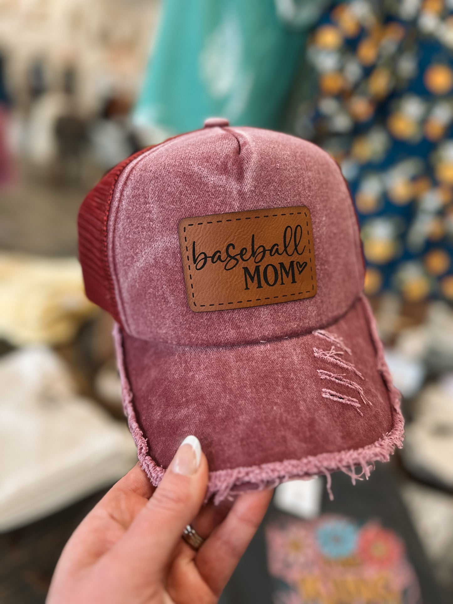 Baseball Mom Distressed Hat
