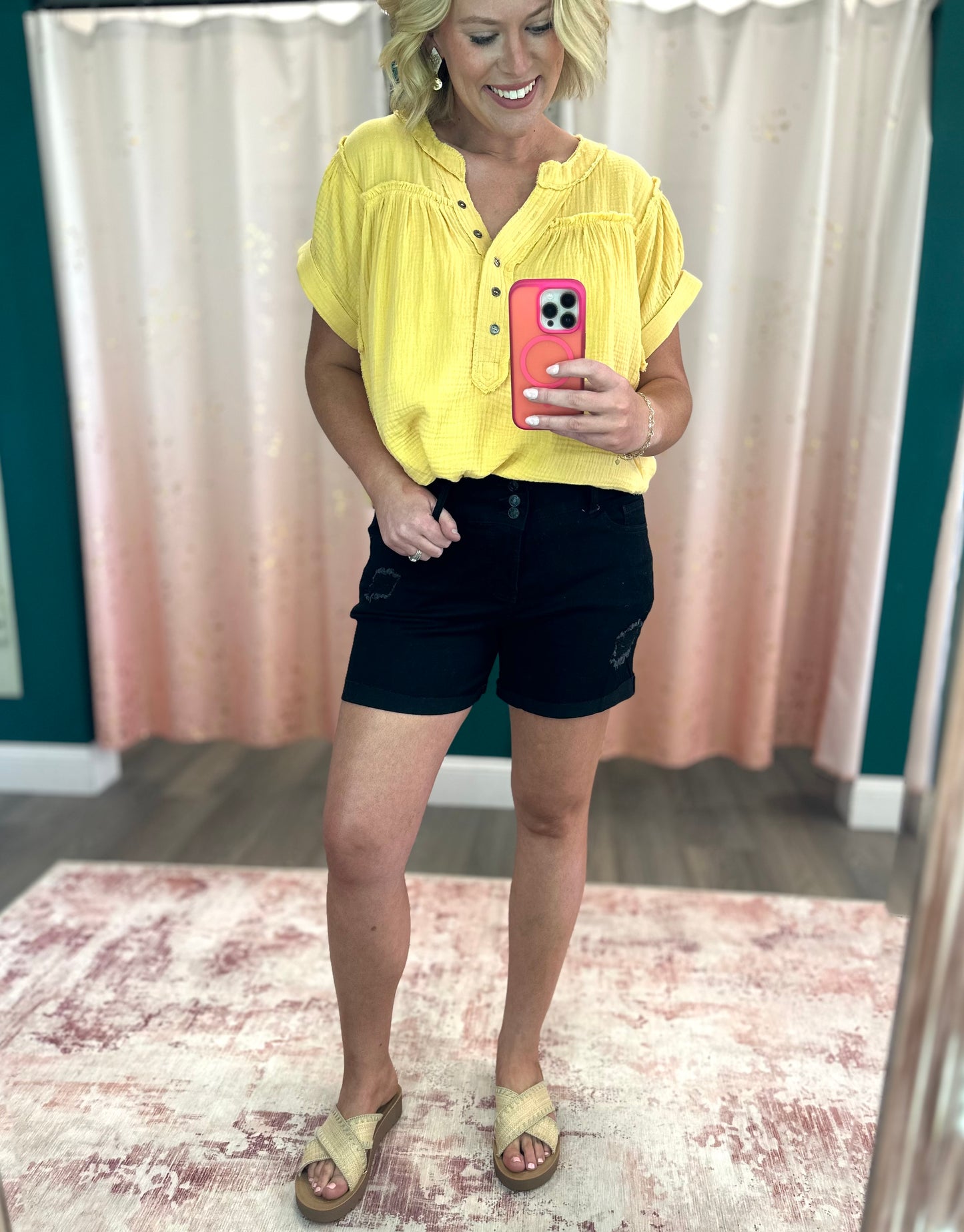 Fray Cuff Black Shorts - Size 4-24