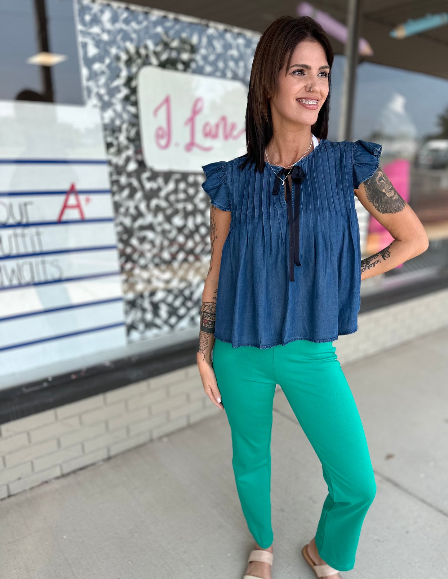 Slate Straight Slacks - Kelly Green S-3X
