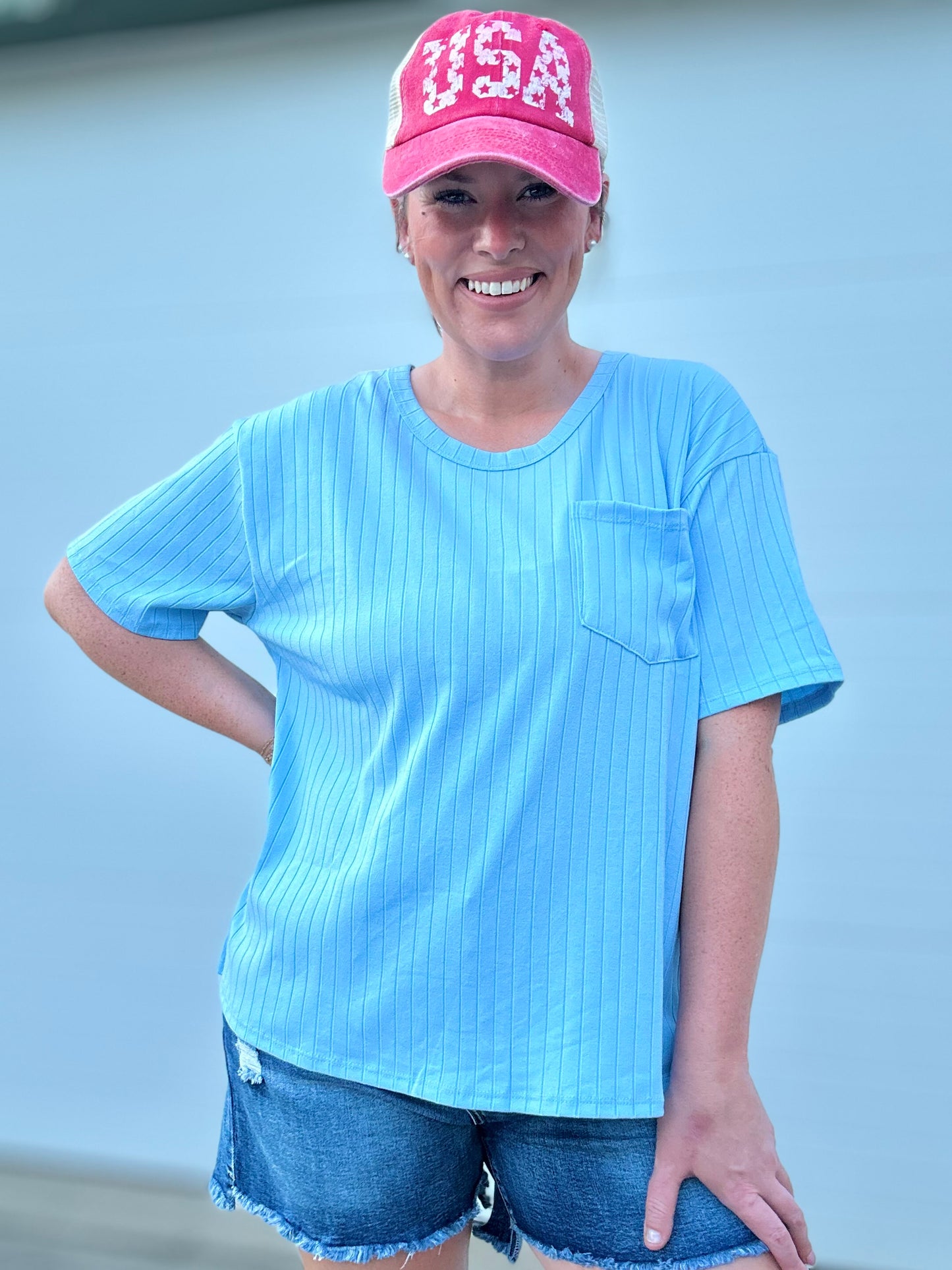 Ribbed & Relaxed Top - S-3X - Sky Blue