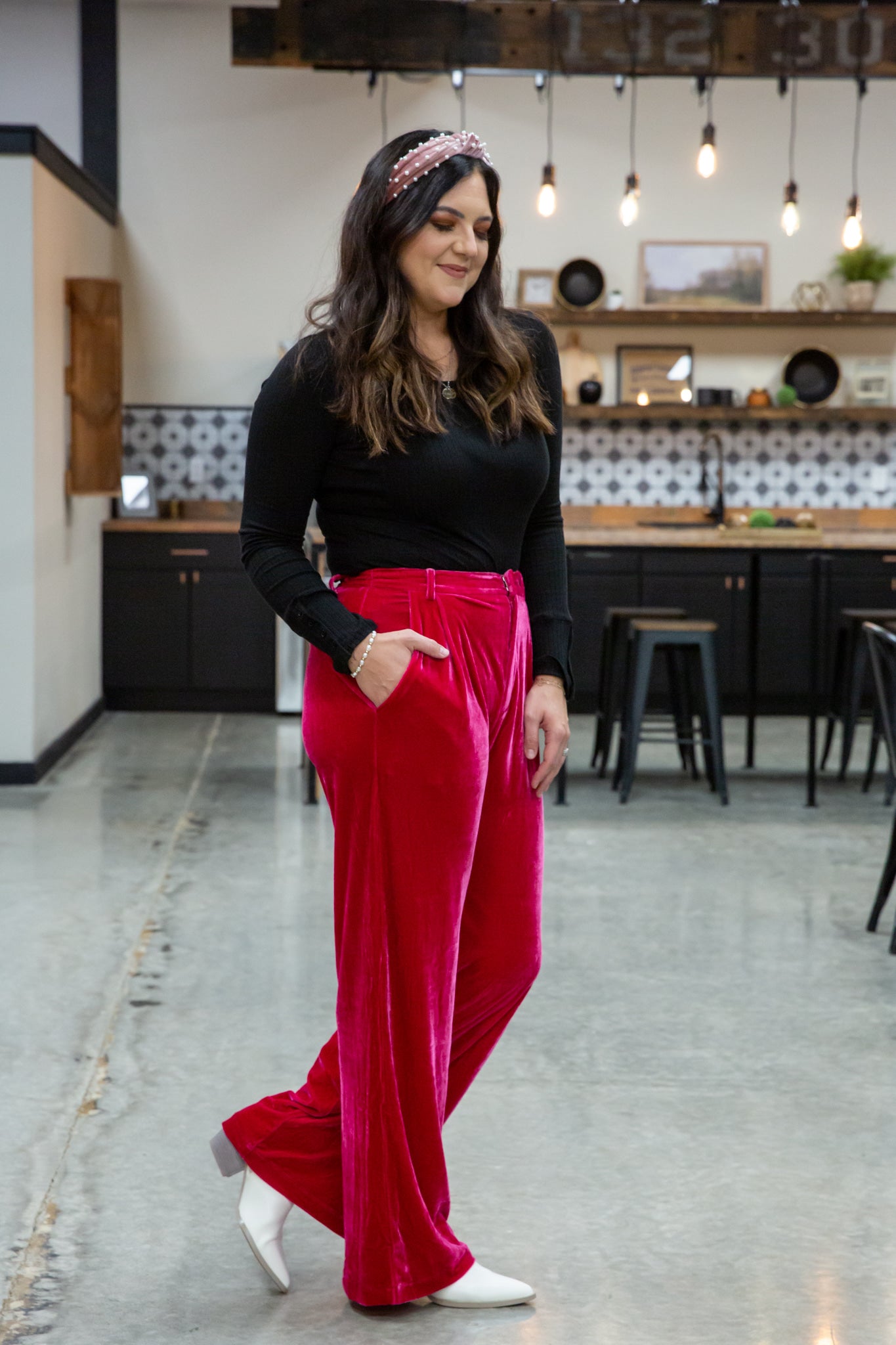 Eve Velvet Pants - Hot Pink