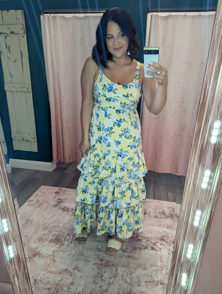 Ruffled Floral Rolls Midi Dress
