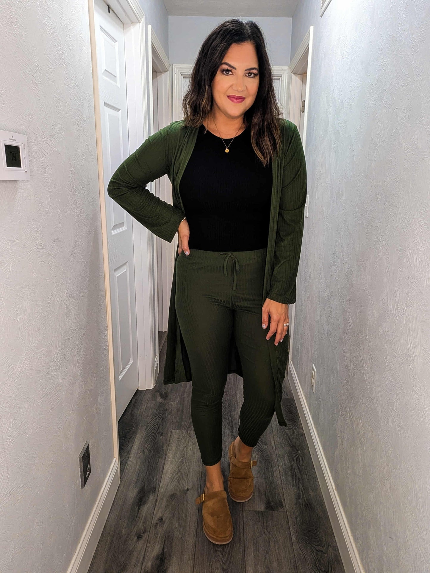 Rustic Retreat Cardigan & Legging Set - Olive
