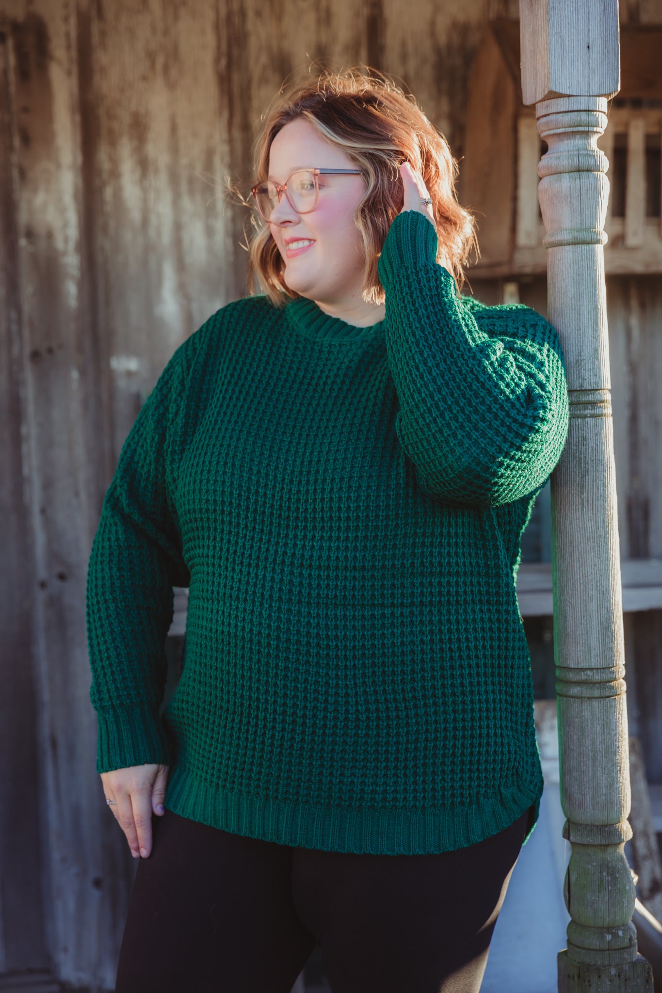 Wednesday Waffle Sweater - Hunter Green