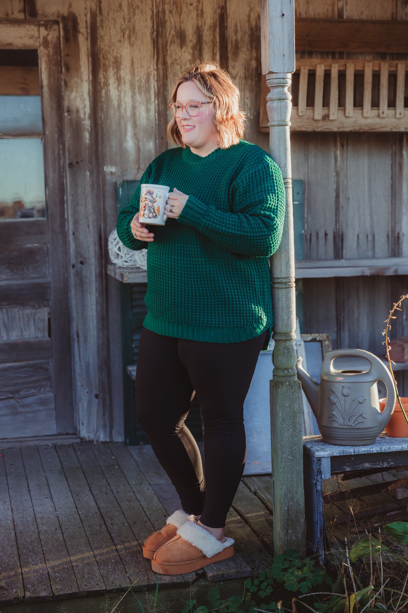 Wednesday Waffle Sweater - Hunter Green