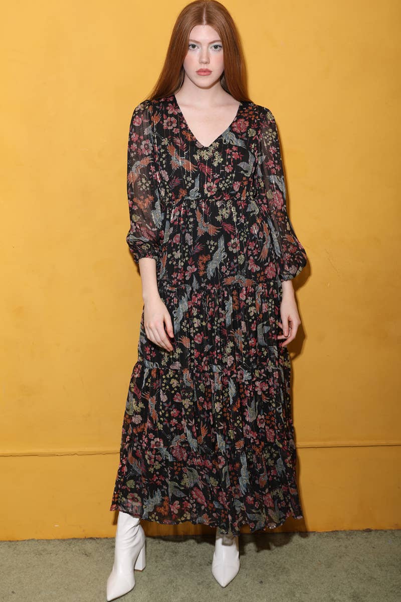 Lurex Striped & Floral Dress