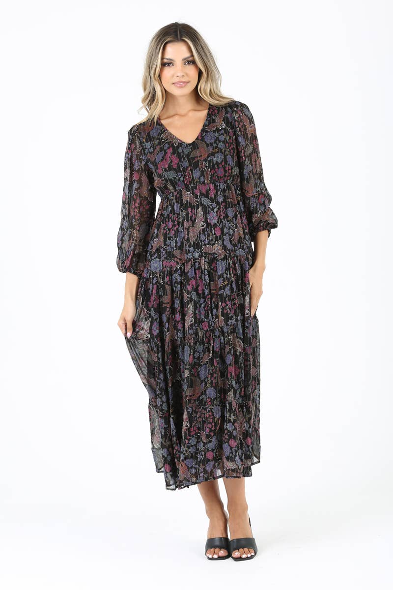 Lurex Striped & Floral Dress