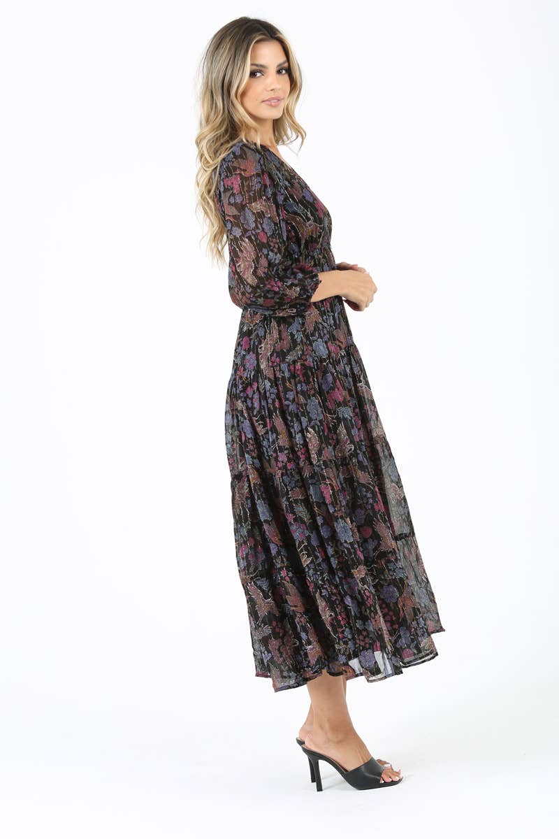Lurex Striped & Floral Dress
