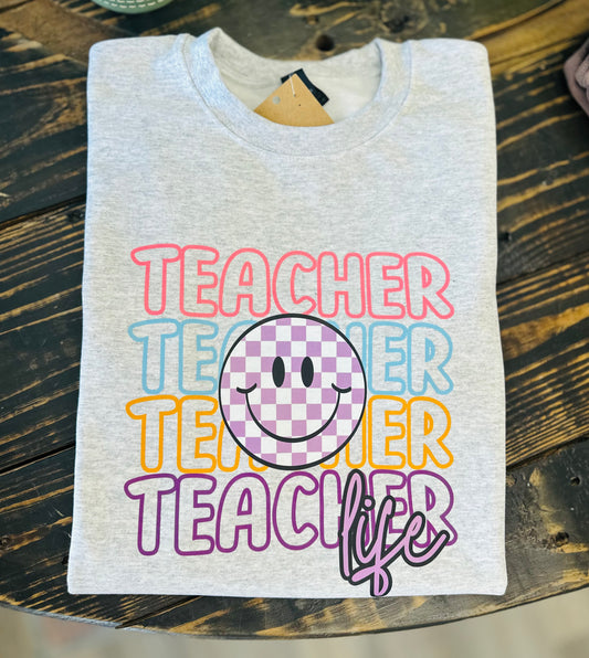 Teacher Life Checkered Smile Sweatshirt