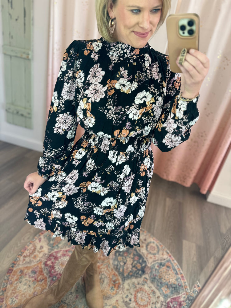 Shirred Fall Floral Dress