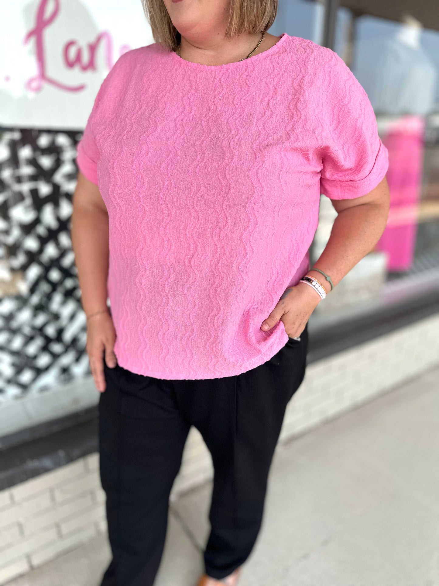 Touch Of Texture Top - Pink S-3X
