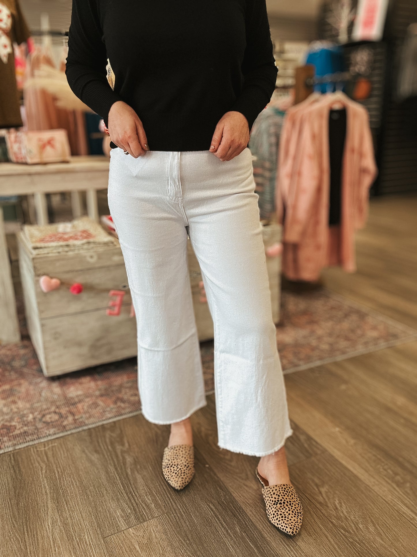 Frayed Cropped White Jeans