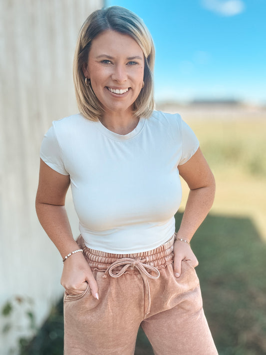 Cropped Fit Tee - Sand Beige
