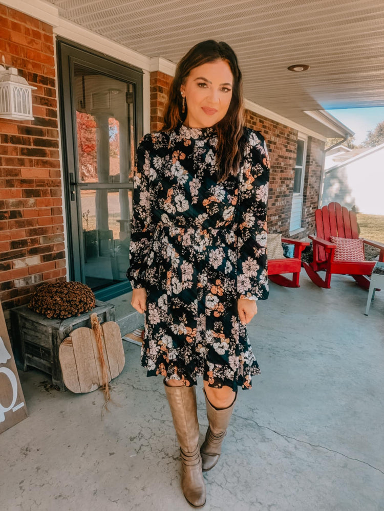 Shirred Fall Floral Dress