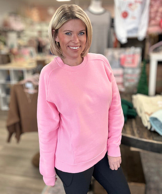 Ribbed Sided Pullover - Pink