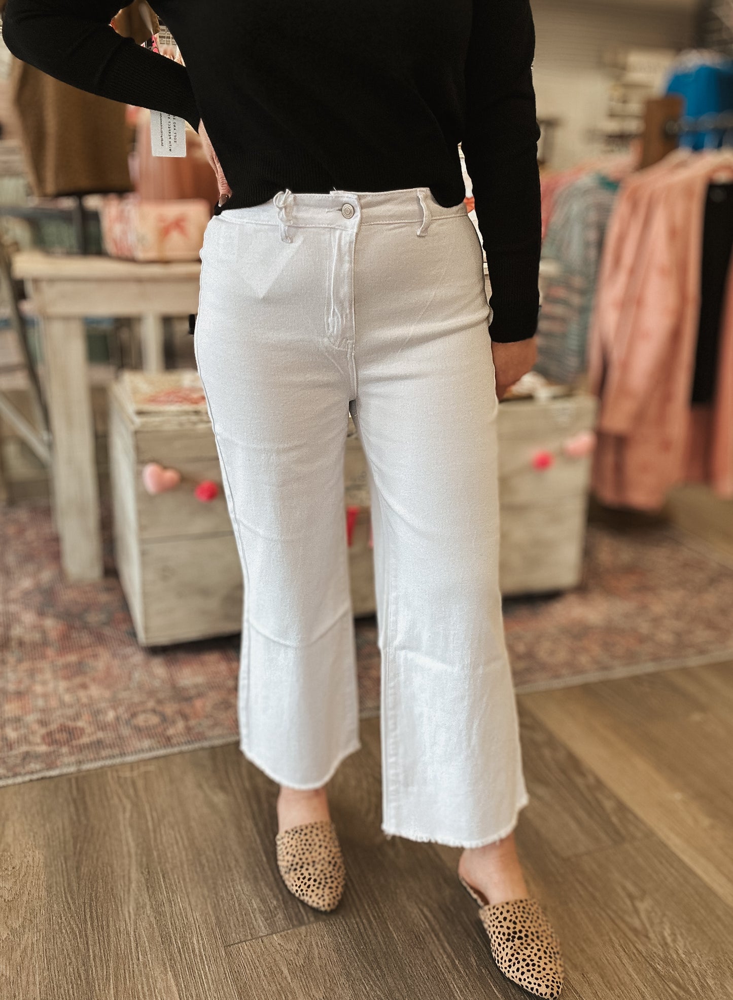 Frayed Cropped White Jeans