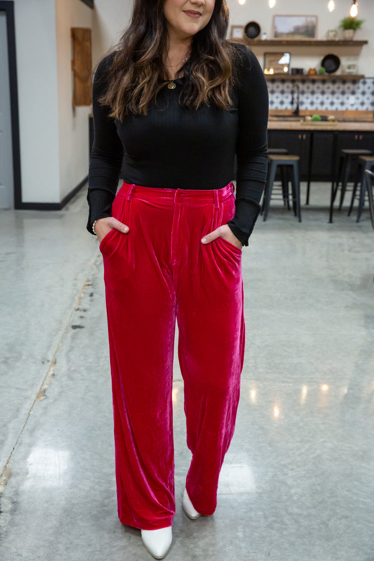 Eve Velvet Pants - Hot Pink