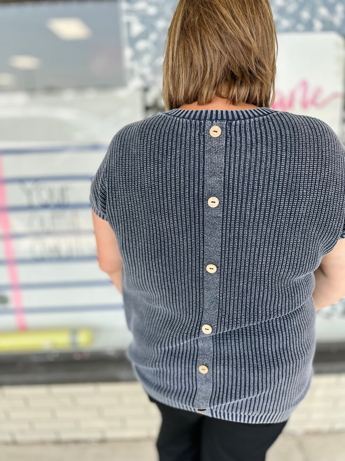 Buttoned Up Sweater - Navy