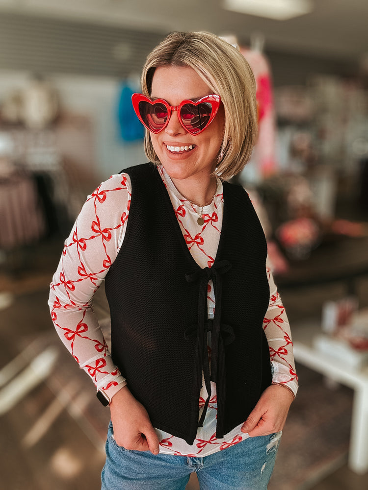 Red Ribbon Mesh Top