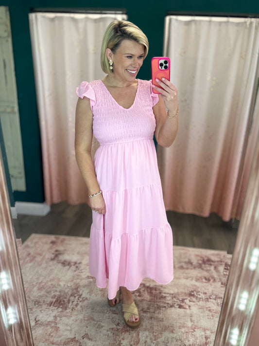 Marie Midi Dress - Pink