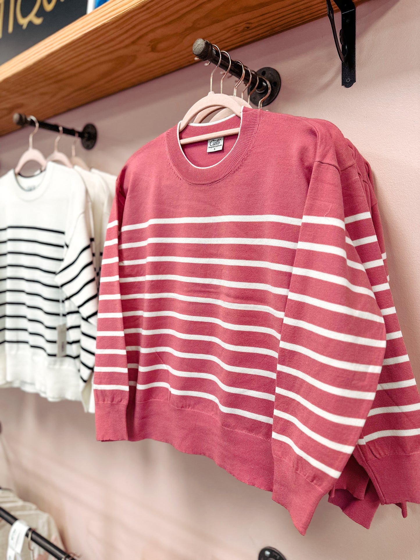 Round Striped Sweater - Light Pink