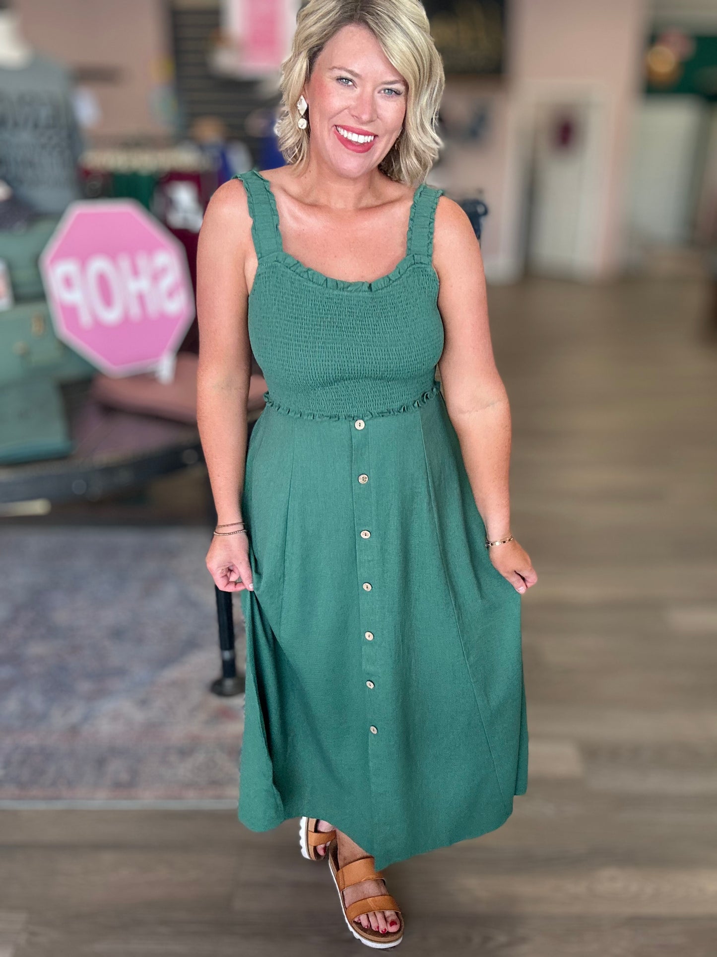 Sunday Stroll Midi Dress - Moss Green