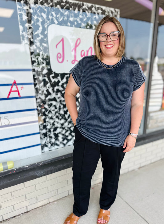 Buttoned Up Sweater - Navy