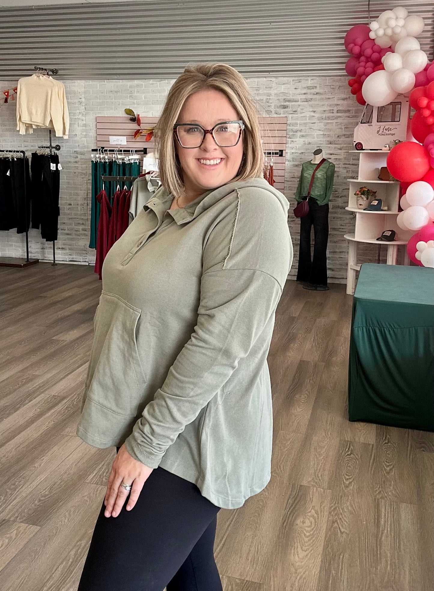 Drift Hoodie Top - Olive