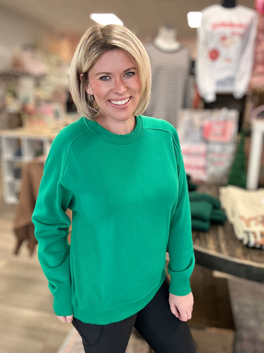 Ribbed Sided Pullover - Kelly Green