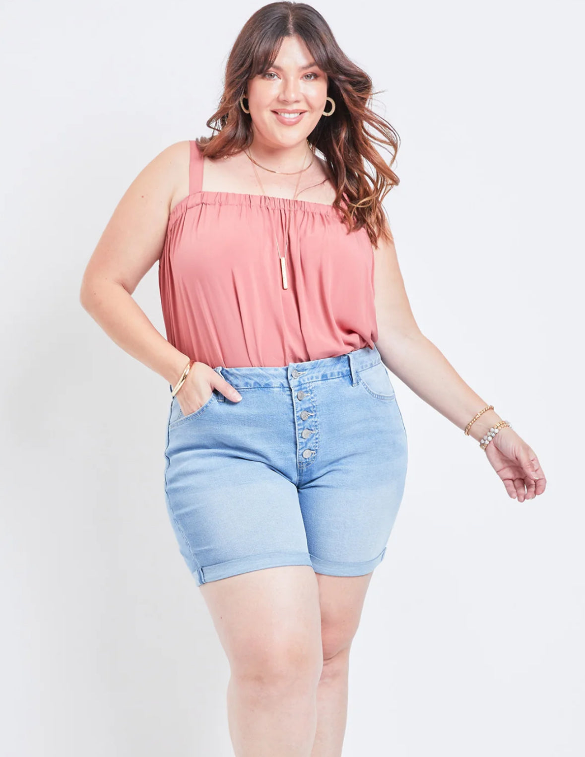 Fly Button Cuffed Shorts - Sizes 4-24