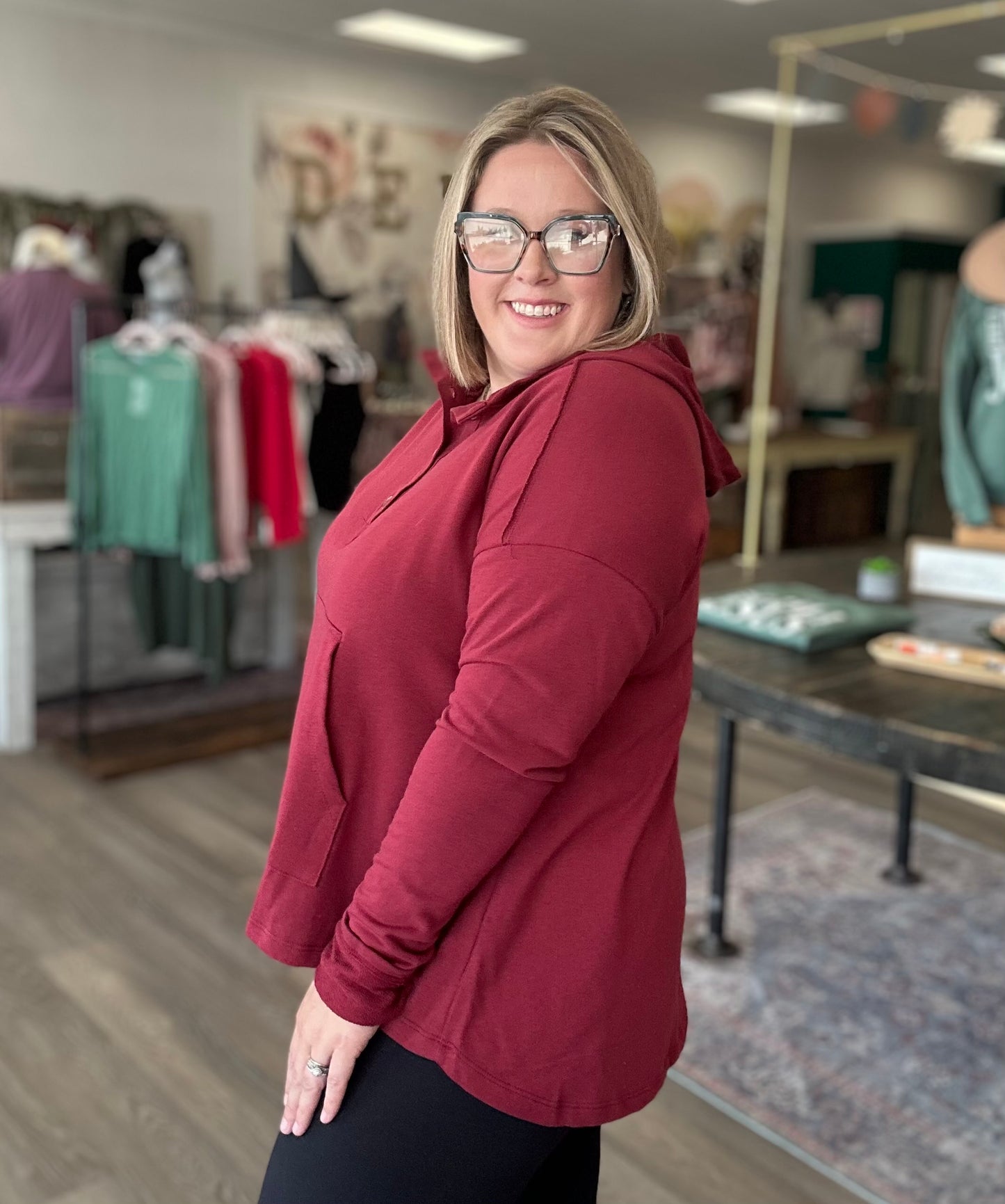 Drift Hoodie Top - Burgundy