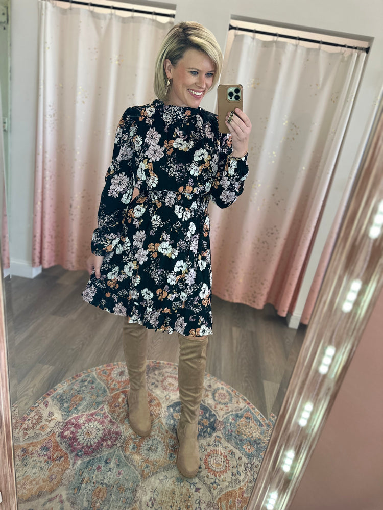 Shirred Fall Floral Dress