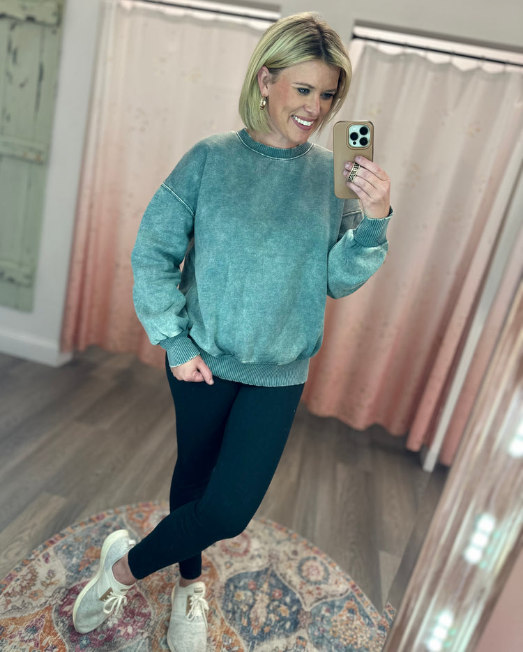 Chloe Acid Wash Pullover - Jade