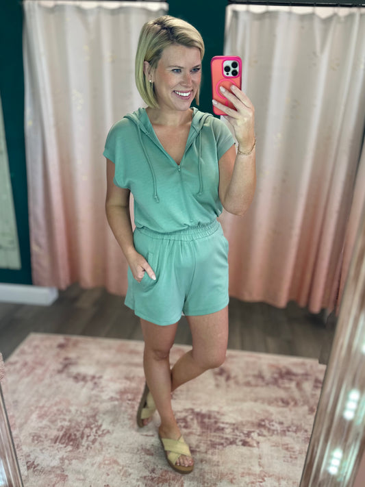 Haven Hooded Romper - Sage
