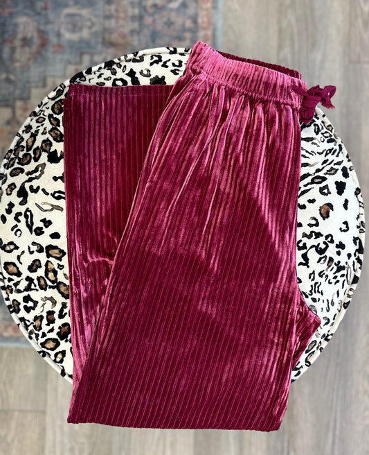 Viv Velvet Ribbed Pants - Raspberry