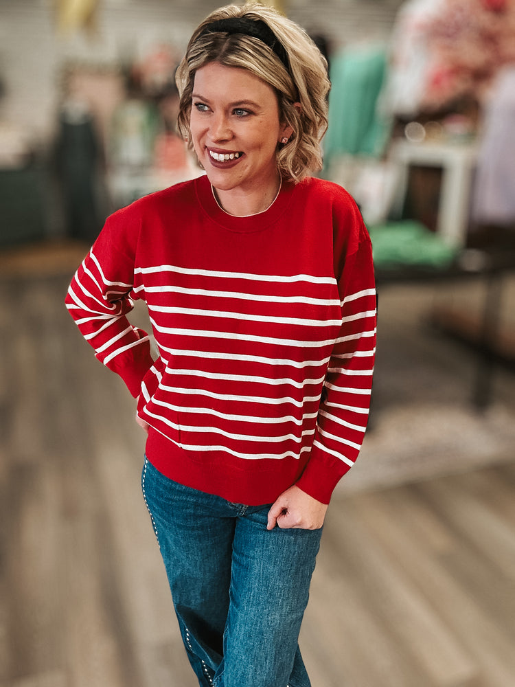 Round Stripe Sweater - Red