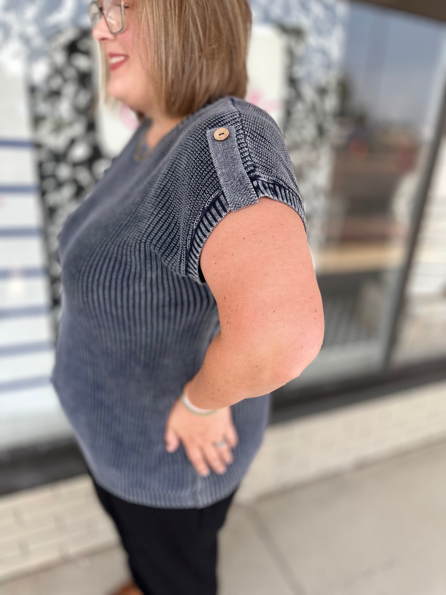 Buttoned Up Sweater - Navy