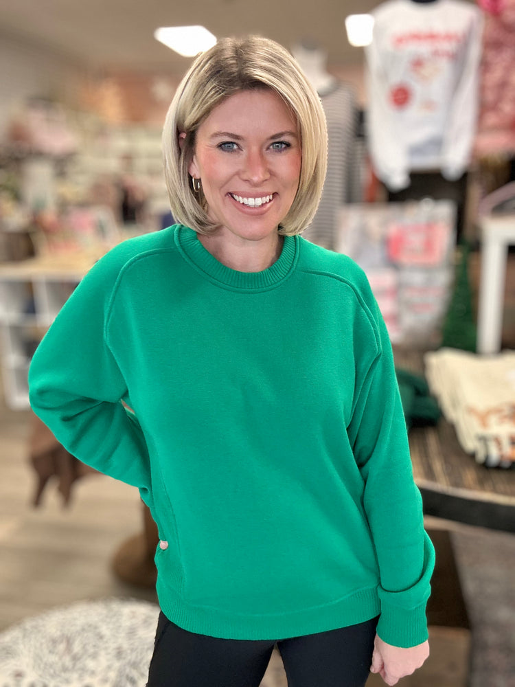 Ribbed Sided Pullover - Kelly Green