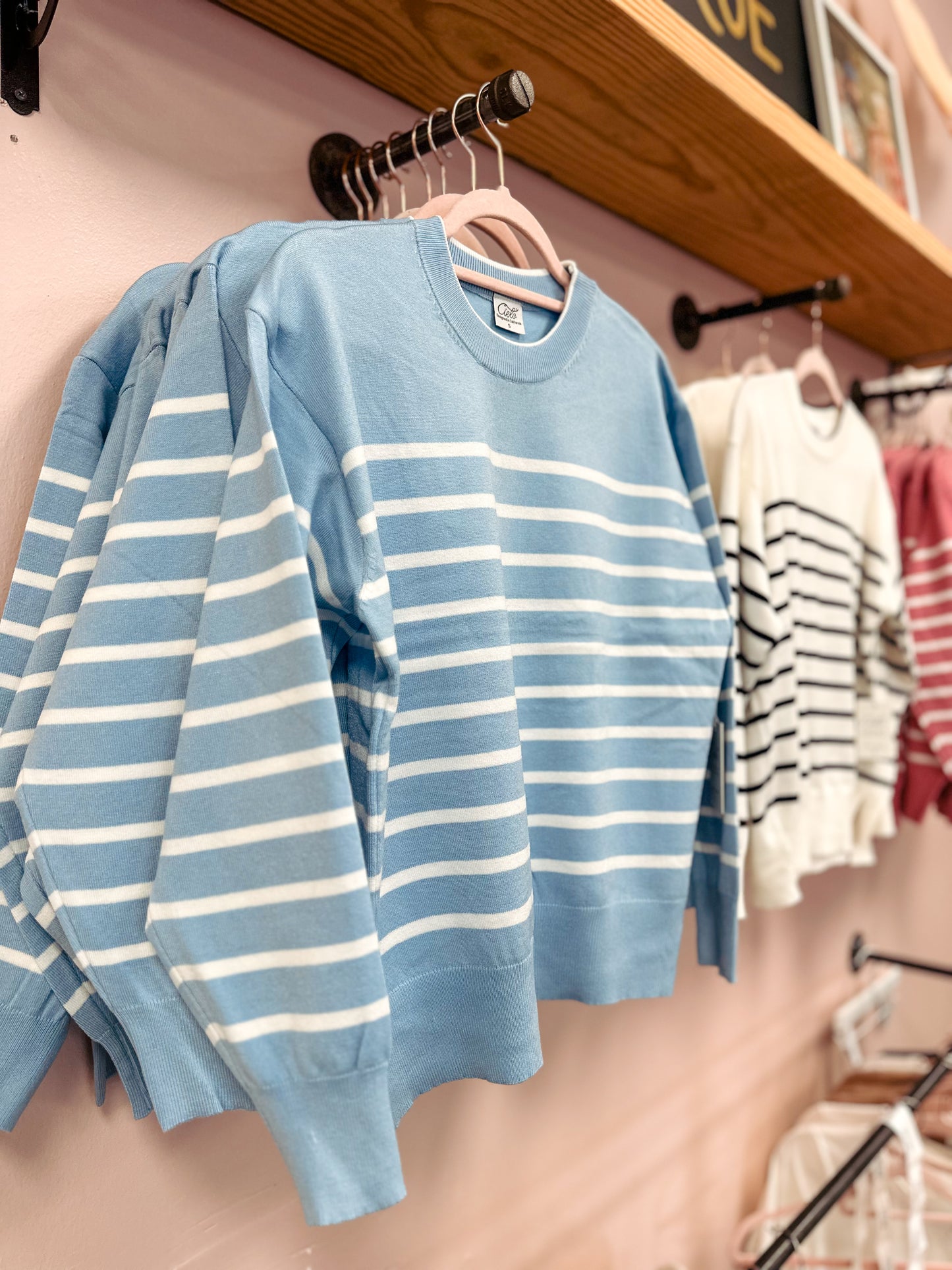 Round Striped Sweater - Light Blue